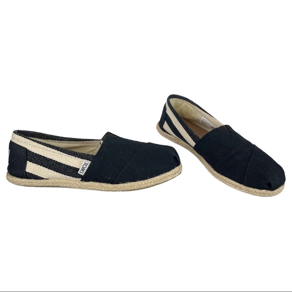 TOMS Womens Sz 7 Stripe University Classic Slip On Canvas Espadrille Shoes Black - Picture 4 of 9